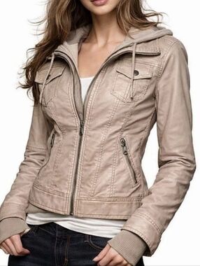Coalition LA Hooded Moto Faux Leather Jacket New With Tags